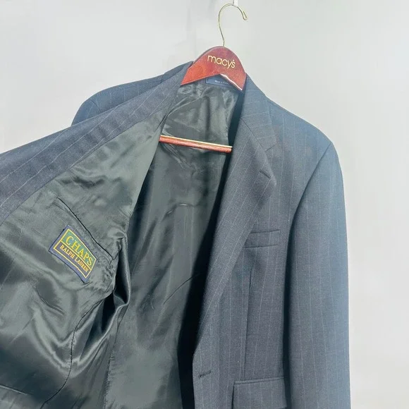 Vintage Chaps Ralph Lauren Long Sleeve Pinstripe Single Vent Blazer Blue Size 41